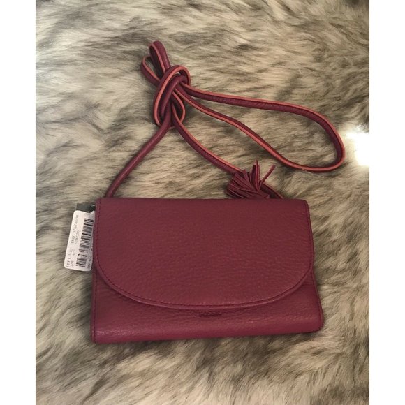FOSSIL Sophia Wallet Crossbody Purse Pink Raspberry Wine Leather - Picture 4 of 8